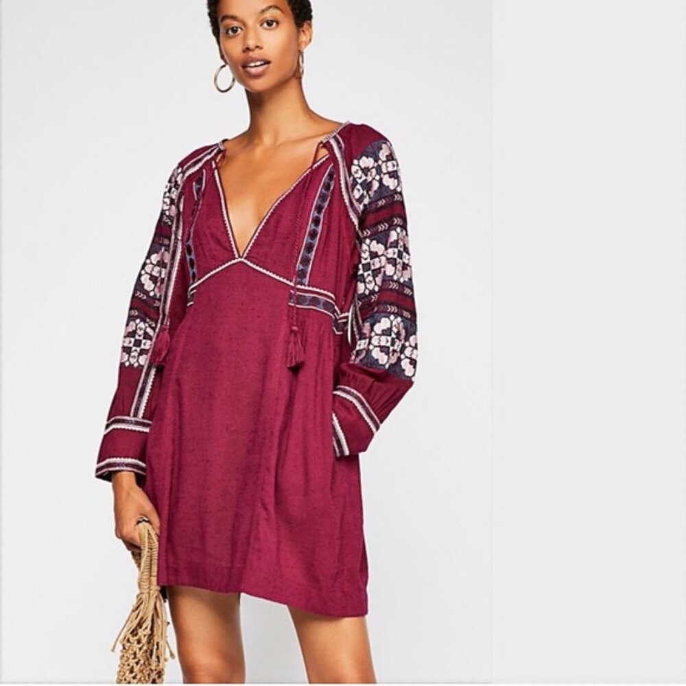 Free People All My Life Embroidered Mini Dress Size XS Boho Festival Hippie